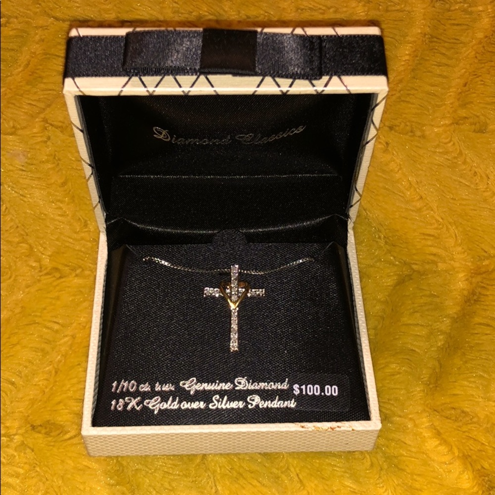 NWT DIAMOND W/SILVER & GOLD CROSS NECKLACE